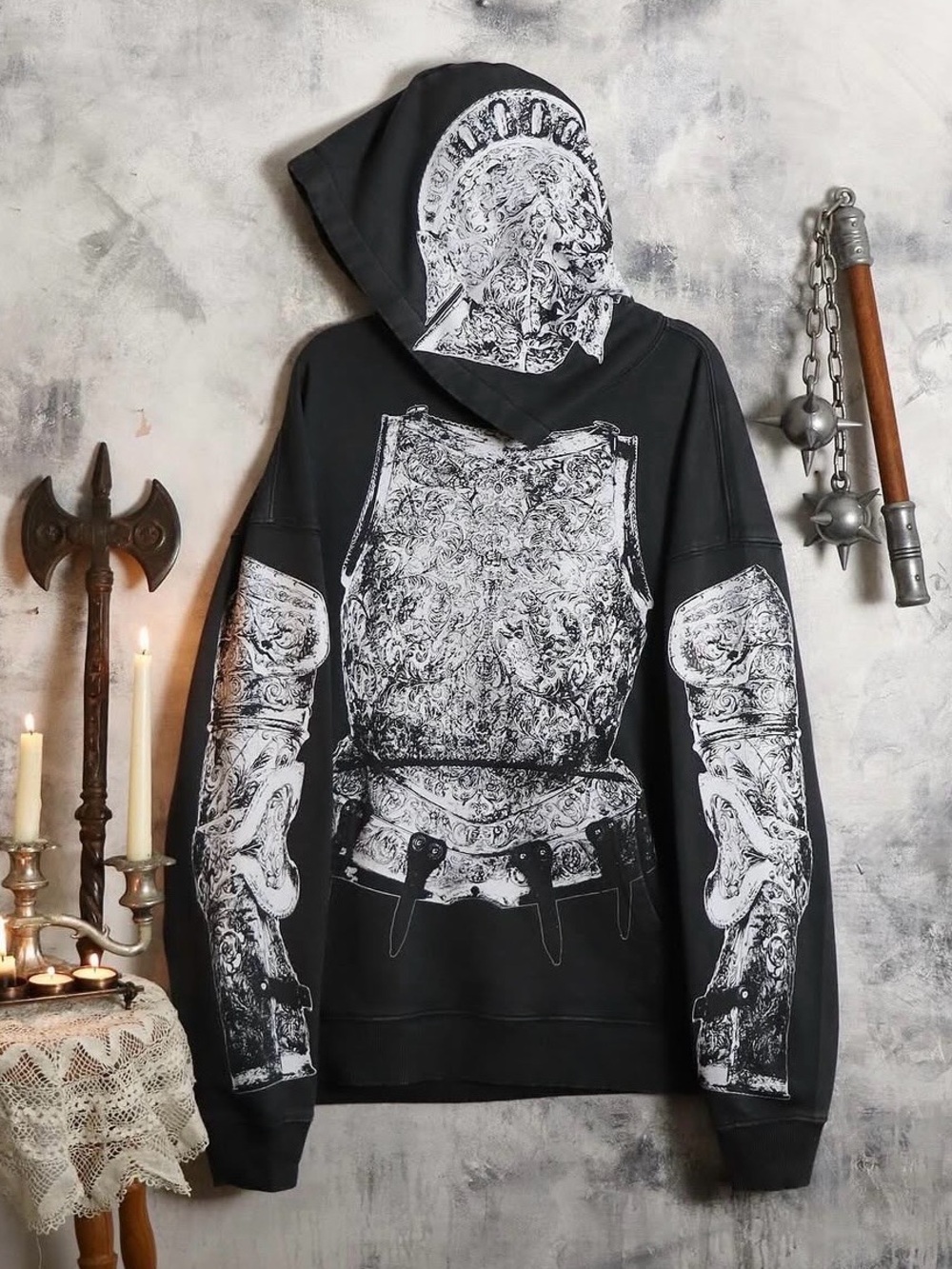 Dirtbag666 Graphic Hooded Sweatshirt with White Armor Print Sz S